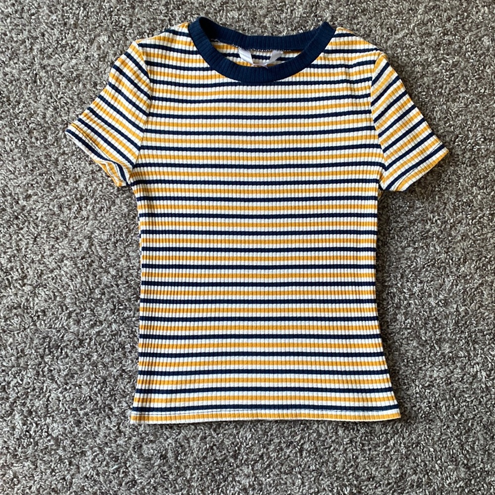 Small Yellow and Navy Blue Striped Top